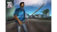 One of the early posters of Tommy Vercetti holding a Katana (Image via Rockstar Games)
